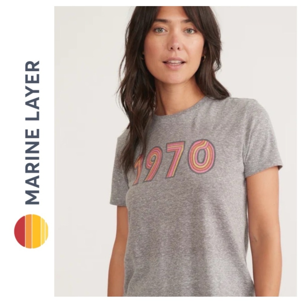 💵Marine Layer Heather Gray 1970 Tee Size XSmall - Picture 1 of 9
